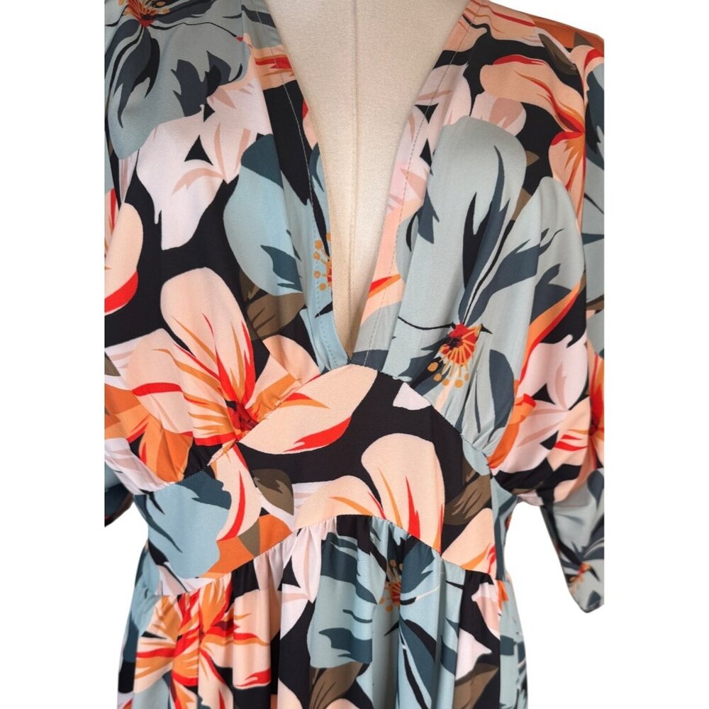 2/$50 NEW XL Summer Floral V-Neck High-Waisted A-Line Maxi Dress Beach Multicolo - Picture 5 of 16